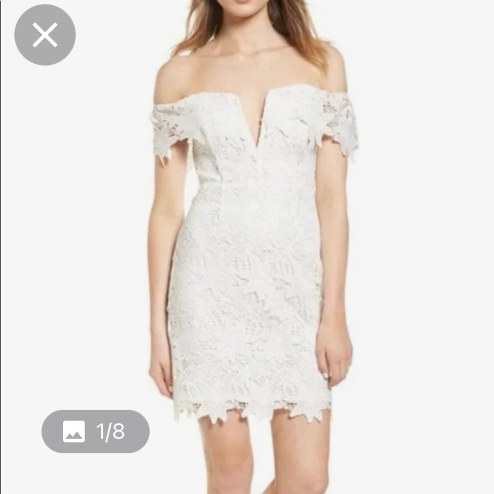 White off shoulder lace midi dress